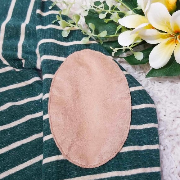 Umgee Brand Top Hunter Green & Cream Stripes Tan Faux Suede Accents Size Small - Picture 9 of 12